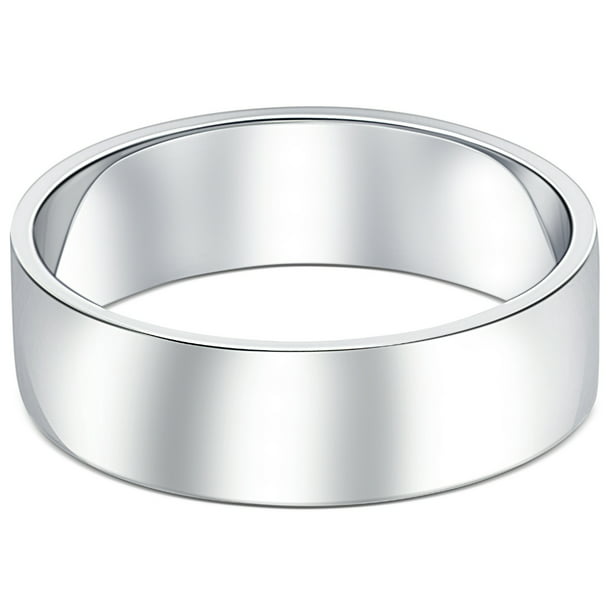 Solid 10k White Gold 6mm Flat with Step Edge Wedding Band 